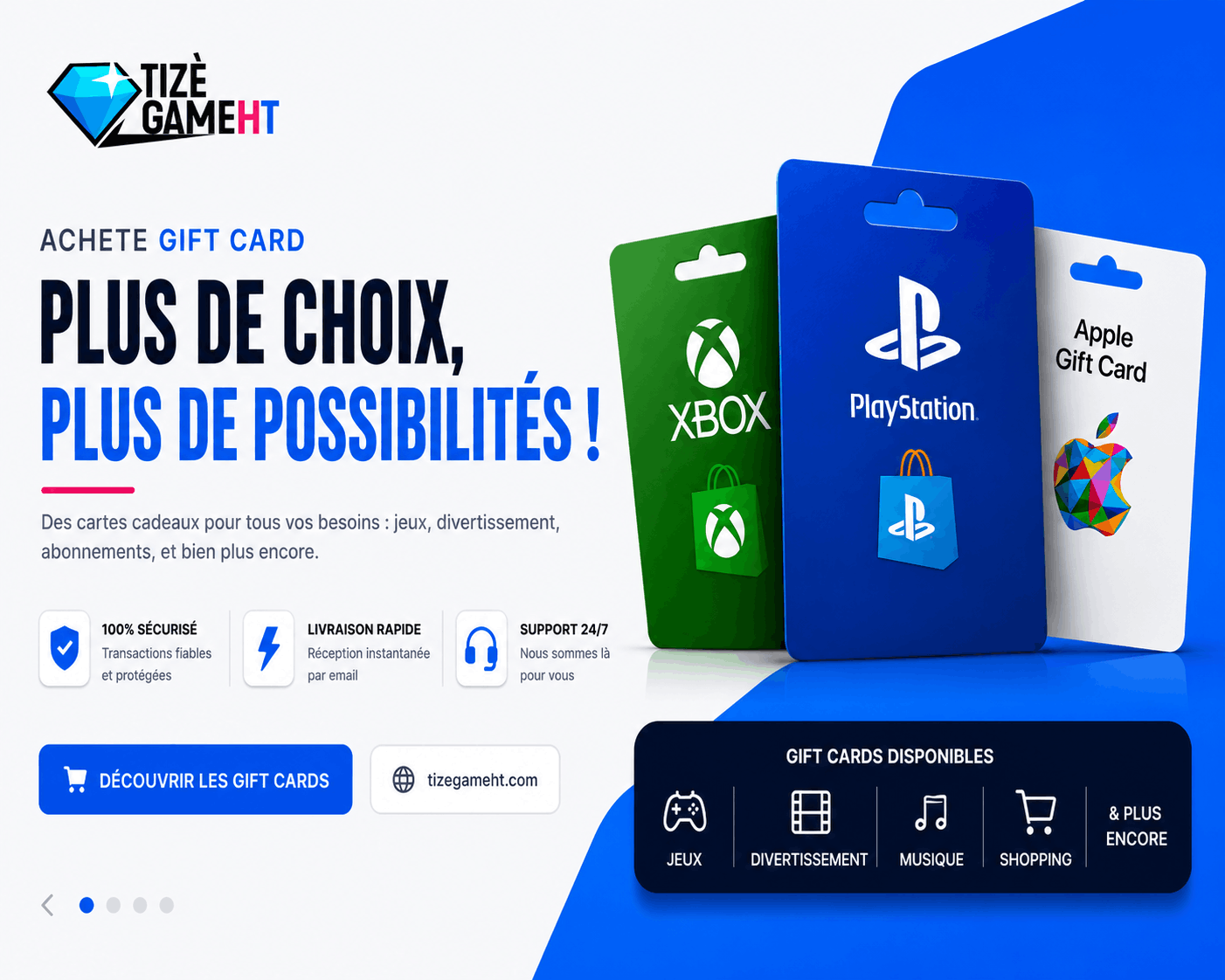 TizèGame Haïti - Achat de Gift Cards Xbox, PlayStation, Apple, Google Play, Netflix en Haïti avec MonCash et NatCash